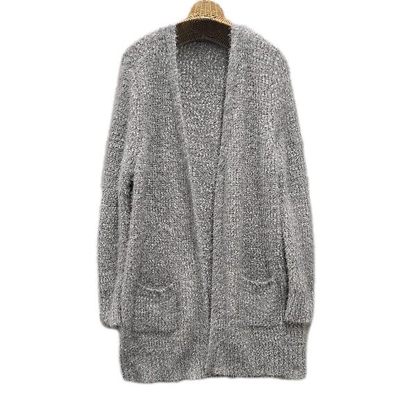I.N.C. Concepts Womens Boucle Long Cardigan Sweater Size XL Silver Gray Plush - Picture 1 of 7